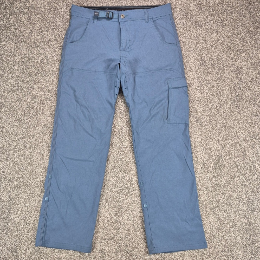 Prana Stretch Zion Pants Mens Small (32x28) Blue Cargo Belted Hiking Outdoor